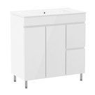 FLY комплект мебели 80см, белый: тумба напольная, 2 ящика, 1 дверца, корзина для белья + умывальник накладной арт RZJ815