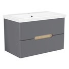 PUERTA комплект мебели 80см серый: тумба подвесная, 2 ящика + умывальник накладной арт 13-16-018