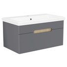 PUERTA комплект мебели 80см серый: тумба подвесная, 1 ящик + умывальник накладной арт 13-16-018